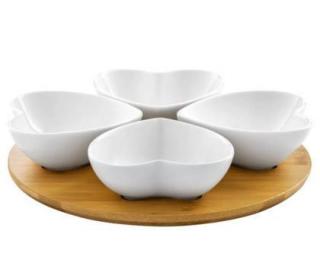 Set boluri aperitive 5 piese heart natural, ambition, 25 cm, portelan/bambus, alb