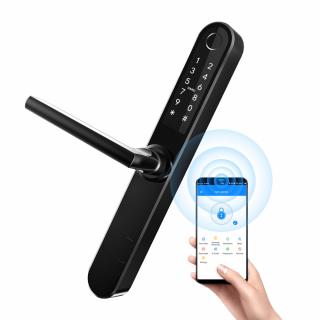 Incuietoare smart negru pentru usi termopan PVC interior exterior, deschidere cu amprenta, cod, card, bluetooth, wi-fi, cheie, aplicatie TTLock