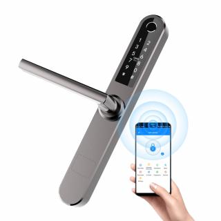 Yala smart pentru usi termopan PVC interior exterior, gri antracit, deschidere cu amprenta, cod, card, bluetooth, wi-fi, cheie, aplicatie TTLock