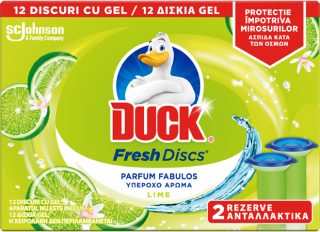 Duck Fresh Discs Lime Rezerve Odorizant Gel pentru Toaleta, 12 bucati