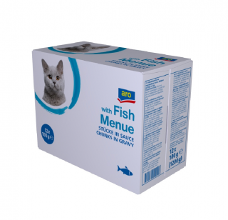 Hrana umeda plic cu bucati de Peste pt pisici, 12plic x 100g, Aro