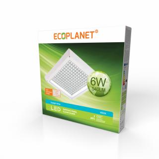 Plafoniera aplicata LED Ecoplanet, patrata 200x200mm, 6W, 540LM, lumina rece 6500k, sticla transparenta, alb