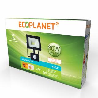 Proiector LED + Senzor de miscare, Ecoplanet, Slim Tablet SMD, 30W (150W), 2700LM, 220V, lumina rece 6500k, IP65