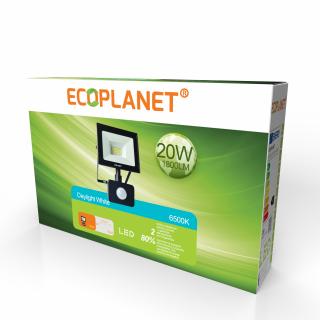 Proiector LED + Senzor, Ecoplanet, Slim Tablet SMD, 20W (100W), 1800LM, 220V, lumina rece 6500k