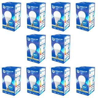 Set 10 Buc - Bec Brilliant LED, 10W (75W), 800lm, lumina calda 3000k, 220V, E27