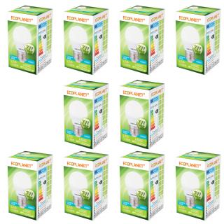 Set 10 buc - Bec LED Ecoplanet glob mic G45, E27, 7W (60W), 630 LM, F, lumina rece 6500K, Mat