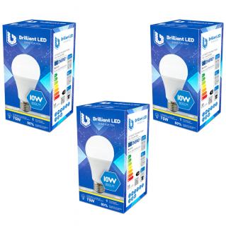 Set 3 Buc - Bec Brilliant LED, 10W (75W), 800lm, lumina calda 3000k, 220V, E27