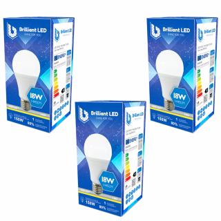 Set 3 Buc - Bec Brilliant LED, 18W (150W), 1440lm, lumina calda 3000k, 220V, E27