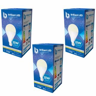 Set 3 Buc - Bec LED A80 Brilliant LED, E27, 25W (175W), 2000LM, G, lumina calda 3000K, Mat