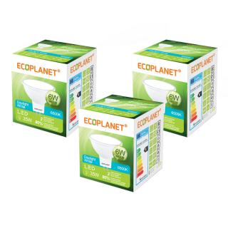 Set 3 buc - Bec LED Ecoplanet MR16 GU5.3, 6W, 35W, 480 LM, G, lumina rece 6500K, Mat