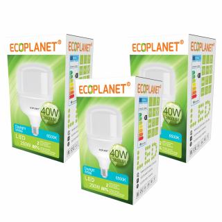 Set 3 buc - Bec LED Ecoplanet T120 forma cilindrica, E27, 40W (250W), 3800 LM, F, lumina rece 6500K, Mat