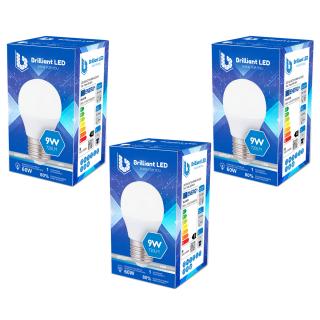 Set 3 Buc - Bec sferic Brilliant LED, 9W 60W, 720lm, lumina rece 6500k, 220V, E27