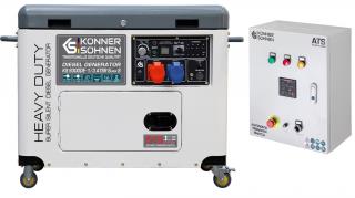 Generator de curent diesel Konner  Sohnen KS 9300DE-1 3 ATSR SUPER SILENT, 230 400V, max. 7.5kW, motor Diesel 18CP, insonorizat, EURO 5 cu automatizare KS ATS 4 63HD