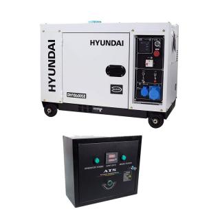 Generator de curent monofazat cu motor diesel HYUNDAI DHY8600SE insonorizat, 6,5 kVA cu automatizare monofazata