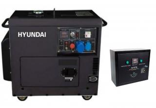 Generator de curent monofazat cu motor diesel Hyundai DHY8601SE  6,4 KW, insonorizat cu automatizare trifazata