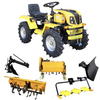 Minitractor ProGARDEN Campo T12 V25.1 4x4, 12CP, diesel, hidraulica fata-spate, roti 6.00-12 cu freza tractata, plug reversibil, tocator vegetatie, cositoare cu discuri si lama zapada pietris