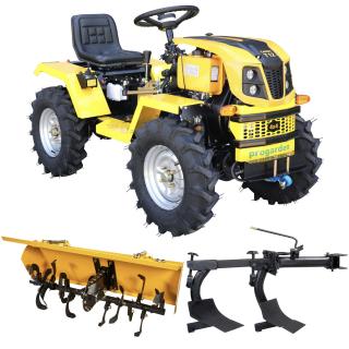 Minitractor ProGARDEN Campo T12 V25.1 4x4, 12CP, diesel, hidraulica fata-spate, roti 6.00-12 cu freza tractata si plug cu doua brazdare