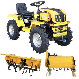 Minitractor ProGARDEN Campo T12 V25.1 4x4, 12CP, diesel, hidraulica fata-spate, roti 6.00-12 cu freza tractata si tocator vegetatie