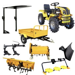 Minitractor ProGARDEN Campo T18 V25.1 4x4, 18CP, benzina, hidraulica fata-spate, roti 6.00-12 cu acoperis + remorca 600 kg, freza tractata, plug, tocator vegetatie, cositoare cu discuri si lama zapada