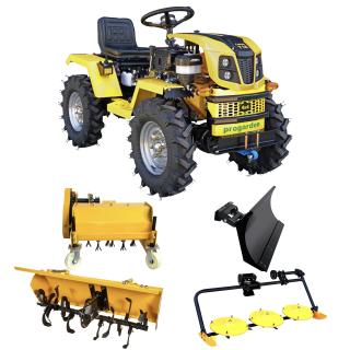 Minitractor ProGARDEN Campo T18 V25.1 4x4, 18CP, benzina, hidraulica fata-spate, roti 6.00-12 cu freza tractata, tocator vegetatie, cositoare cu discuri si lama zapada pietris