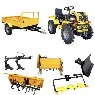 Minitractor ProGARDEN Campo T18 V25.1 4x4, 18CP, benzina, hidraulica fata-spate, roti 6.00-12 cu remotca 600 kg + freza tractata, plug, tocator vegetatie, cositoare cu discuri si lama zapada pietris