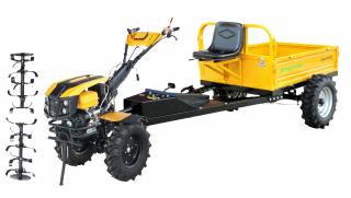 Motocultor cu tractiune 4x4 Progarden Campo 1273 Alpine, 12CP, diesel, pornire electrica, remorca ProGARDEN Campo RMT500T, cu tractiune, roti profil agricol 6.00-12