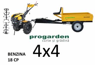 Motocultor cu tractiune 4x4 Progarden Campo 1873 Alpine, 18CP, benzina, euro5, pornire electrica, remorca ProGARDEN Campo RMT550T, cu tractiune