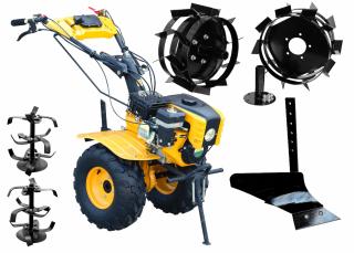 Motocultor ProGARDEN Campo 853 4563000001  7CP, 2+1 trepte, 2+1 freze, benzina, roti ATV, freze pentru sapat + plug simplu pentru arat + roti metalice cu manicoti