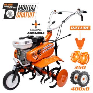 Motosapa Ruris DAC 7000ACC1, 7 CP, 2+1 trepte, latime lucru 56-83 cm + roti cauciuc 4.00-8 + rarita ajustabila + roti metalice 350