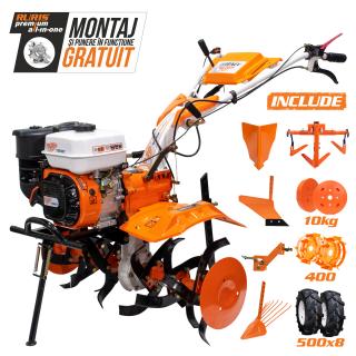 Motosapatoare RURIS 731ACC1 8,5 CP + roti cauciuc 5.00-8+rarita+plug+adaptor+dispozitiv scos cartofi+roti metalice 400 fara manicot+cultivator+set contragreutati 10kg