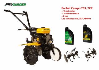 Pachet motocultor Campo 703, benzina, 7CP, 2+1 trepte, 2+1 freze, ulei motor si transmisie incluse