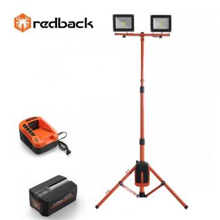 Set Redback stand cu 2 proiectoare LED ED40 2x20W 40V + acumulator Li-Ion EP20 40V 2Ah + incarcator EC20 40V 2A