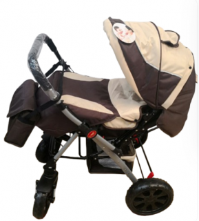 Carucior 0-36 luni, cu maner reversibil, geanta de accesorii si cos cumparaturi, Bej