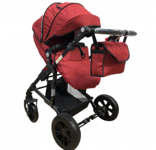 Carucior, 2 in 1, Cu landou Reversibil, Material anti-UV, Roata antieroziune, Suport Accesorii, Dubla Suspensie pe roata si pe cadru,Geanta pentru scutece, Rosu Bordeaux
