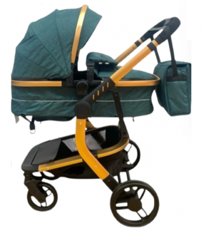 Carucior 2 in 1, Cu landou Reversibil, Material anti-UV si rezistent la umiditate, Roata antieroziune, Cadru metalic ranforsat, Geanta pentru scutece,