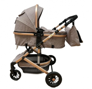Carucior 2 in 1, cu suspensie dinamica, landou reversibil, geanta pentru accesorii, multifunctional, bej cafea
