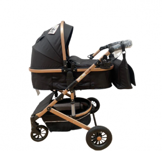 Carucior 2 in 1, cu suspensie dinamica, landou reversibil, geanta pentru accesorii, multifunctional, negru