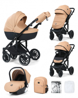 Carucior 3 in 1, 0-36 luni, Colectia Fizio-Lux G8, Piese distincte, Cu Suspensii, Landou reversibil, Husa de ploaie si insecte, Geanta de scutece, Manusi de protectie, Eco-piele
