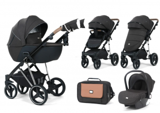 Carucior 3 in 1, 0-36 luni, Colectia Fizio-Lux G9, Piese distincte, Cu Suspensii, Landou reversibil, Husa de ploaie si insecte, Geanta de scutece, Manusi de protectie, negru