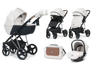 Carucior 3 in 1, 0-36 luni, ColectiaFizio-Lux G9, Piese distincte, Cu Suspensii, Landou reversibil, Husa de ploaie si insecte, Geanta de scutece, Manusi de protectie, Alb