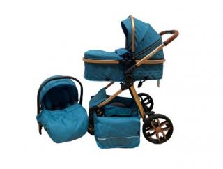 Carucior 3 in 1 Bubu-Still Sun, din aluminiu, landou reversibil si cos auto material dublu, geanta inclusa, albastru turcoise