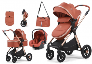 Carucior 3 in 1, Geanta de scutece, Suspensie pe roata , Maner reversibil, Kidilo, Bej Maro