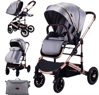 Carucior copii, 0-36 luni, Cu suspensii, Landou reversibil, Pozitie de somn si sezut, Roata cauciuc
