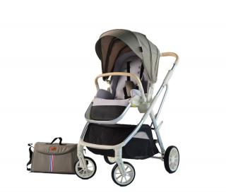 Carucior copii, 0-36 luni, sarcina maxima 22 kg, Maner reversibil, Colectie Lux, Geanta de scutece, Bej