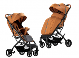 Carucior sport, tip troler, Cu husa de iarna detasabila, Roti cauciuc, Strangere ultracompacta, S1, Caramiziu