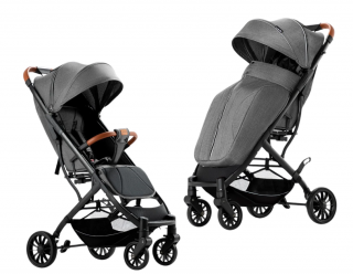 Carucior sport, tip troler, Cu husa de iarna detasabila, Roti cauciuc, Strangere ultracompacta, S1, Gri