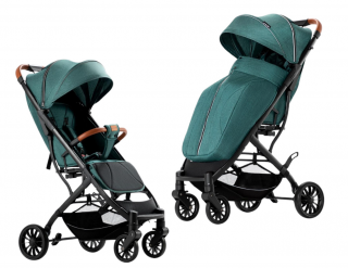 Carucior sport, tip troler, Cu husa de iarna detasabila, Roti cauciuc, Strangere ultracompacta, S1, Verde smarald