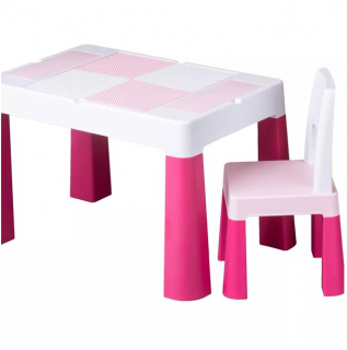Masa cu 1 scaun, 2 Fete, O Fata Compatibila Set de Lego, Roz