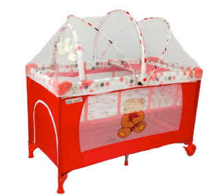 Patut pliabil, 2 in 1, 120x60cm, 2 nivele, Rosu