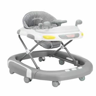 Premergator cu panou muzical si jucarii, roti din silicon, Reglabil, Cu functie de balansoar